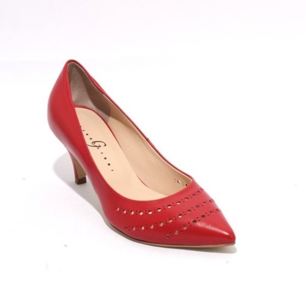 ITALIAN Red Leather Pointy Toe Classic Heel Pumps